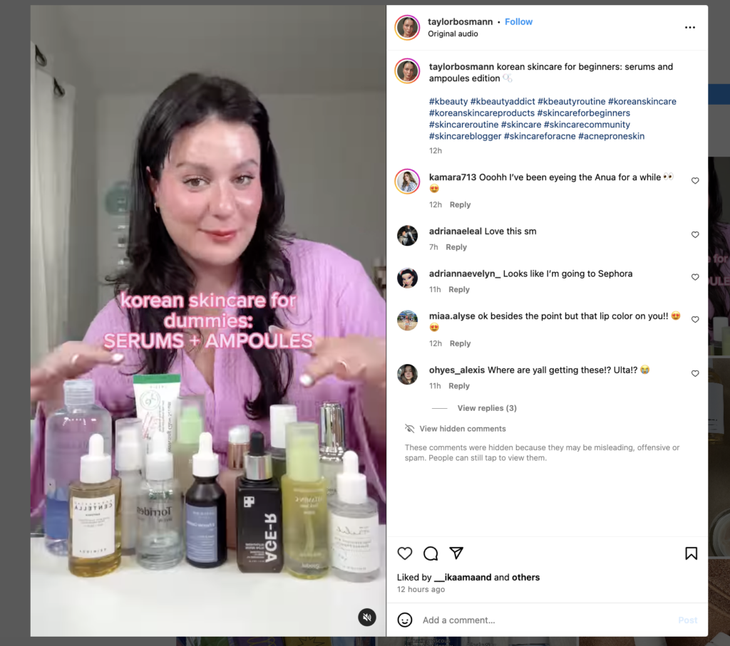 Instagram Reels featuring short tutorials on skincare routines
